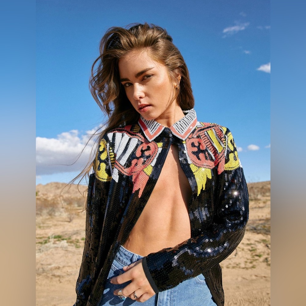 Nasty Gal sequin embellished shirt Jacket like new! small sz 2 oversized fit